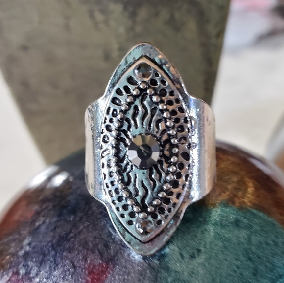 Antique Silver Tone Stretch Band Ring Marquise Shape 💥3 for $24💥 - Picture 15 of 15